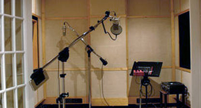 Voice-over room with Neuman Microphone for film and postproduction audio in Kingston, New York